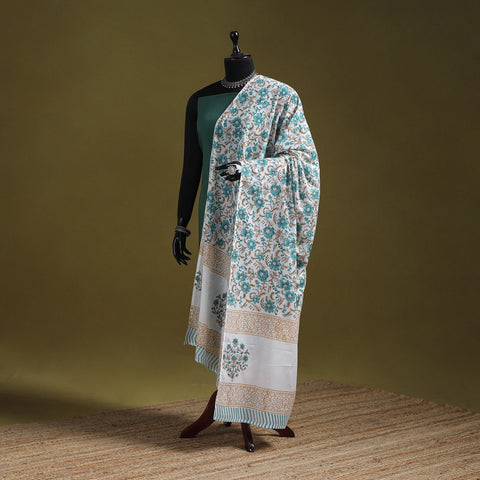 Hand cotton sanganeri floral dupatta 05 - handcrafted