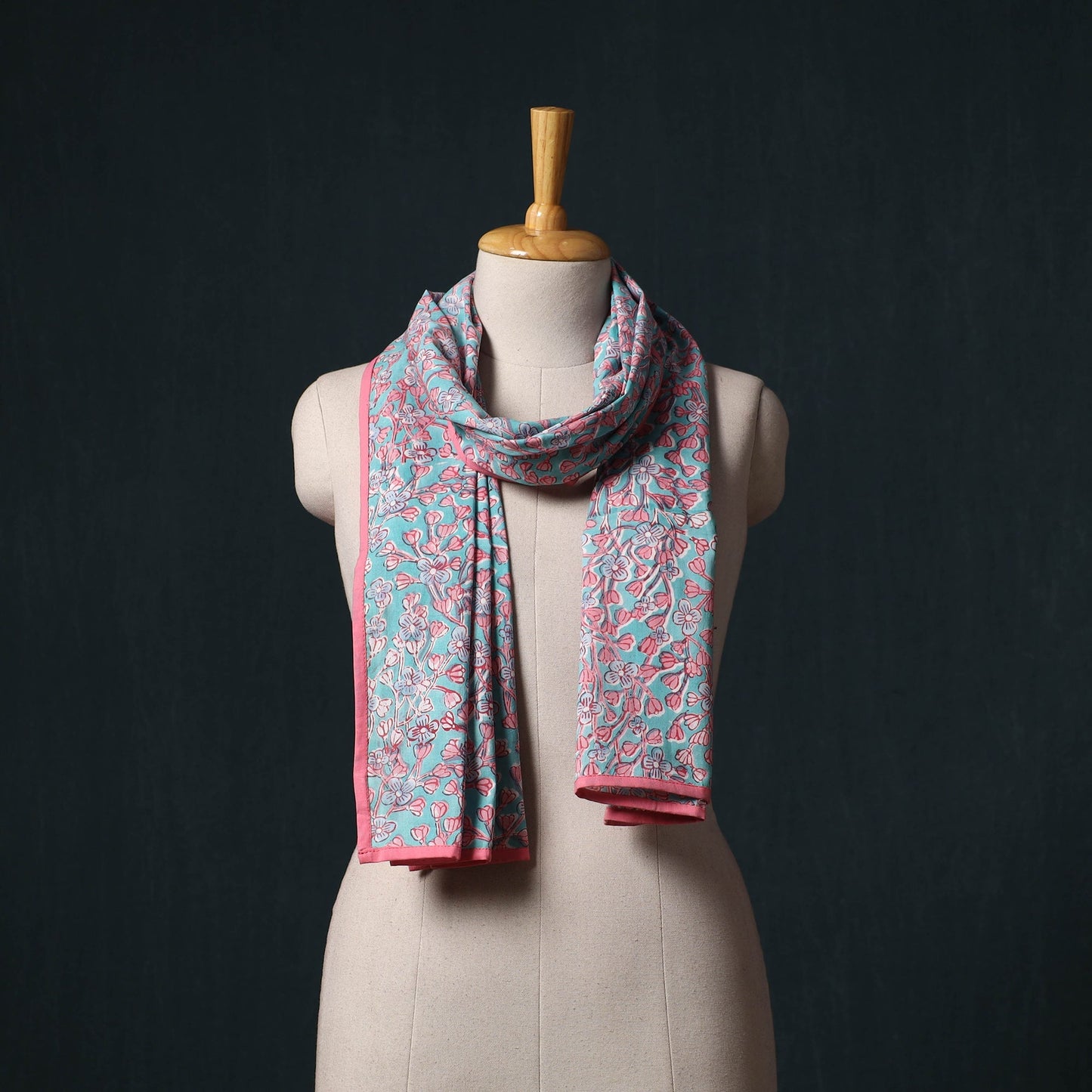 Hand block print cotton sanganeri stole 10 - handcrafted