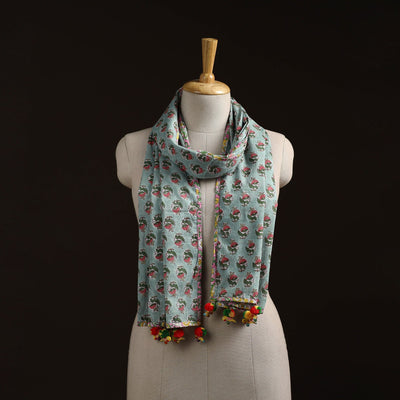 Hand cotton sanganeri stole 12 - handcrafted