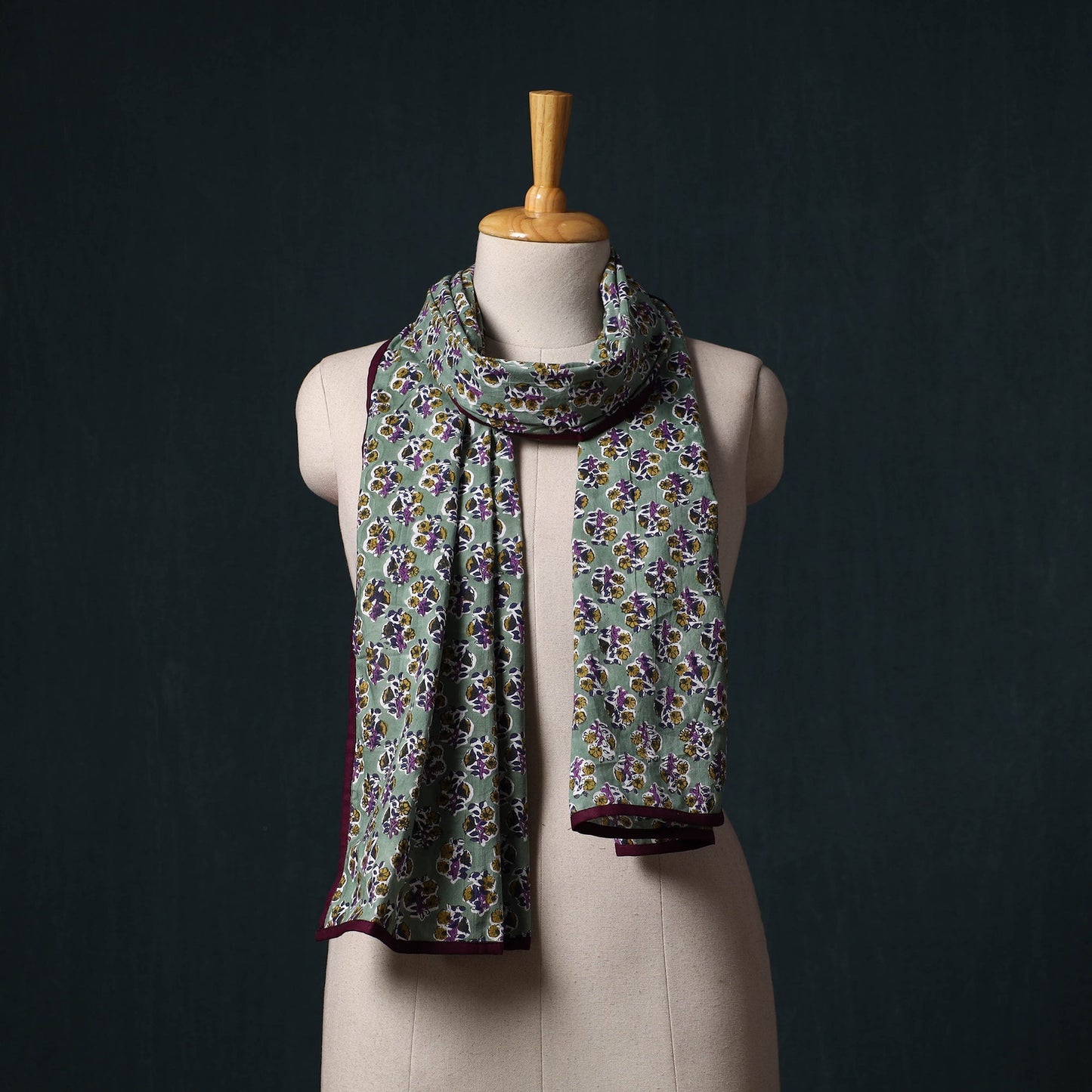 Hand block print cotton sanganeri stole 20 - handcrafted