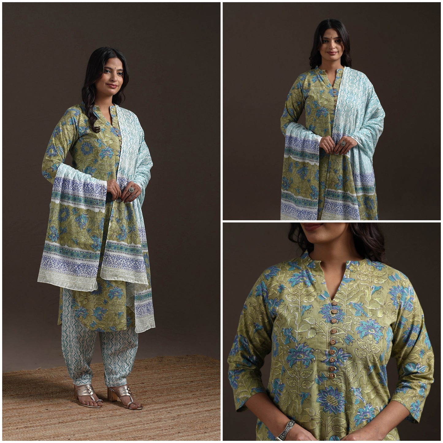 Hand cotton sanganeri suit set with dupatta for women 19