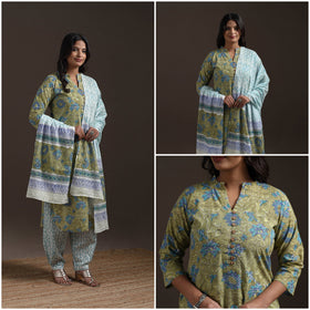 Hand cotton sanganeri suit set with dupatta for women 19