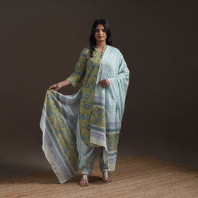 Hand cotton sanganeri suit set with dupatta for women 19