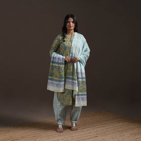 Hand cotton sanganeri suit set with dupatta for women 19