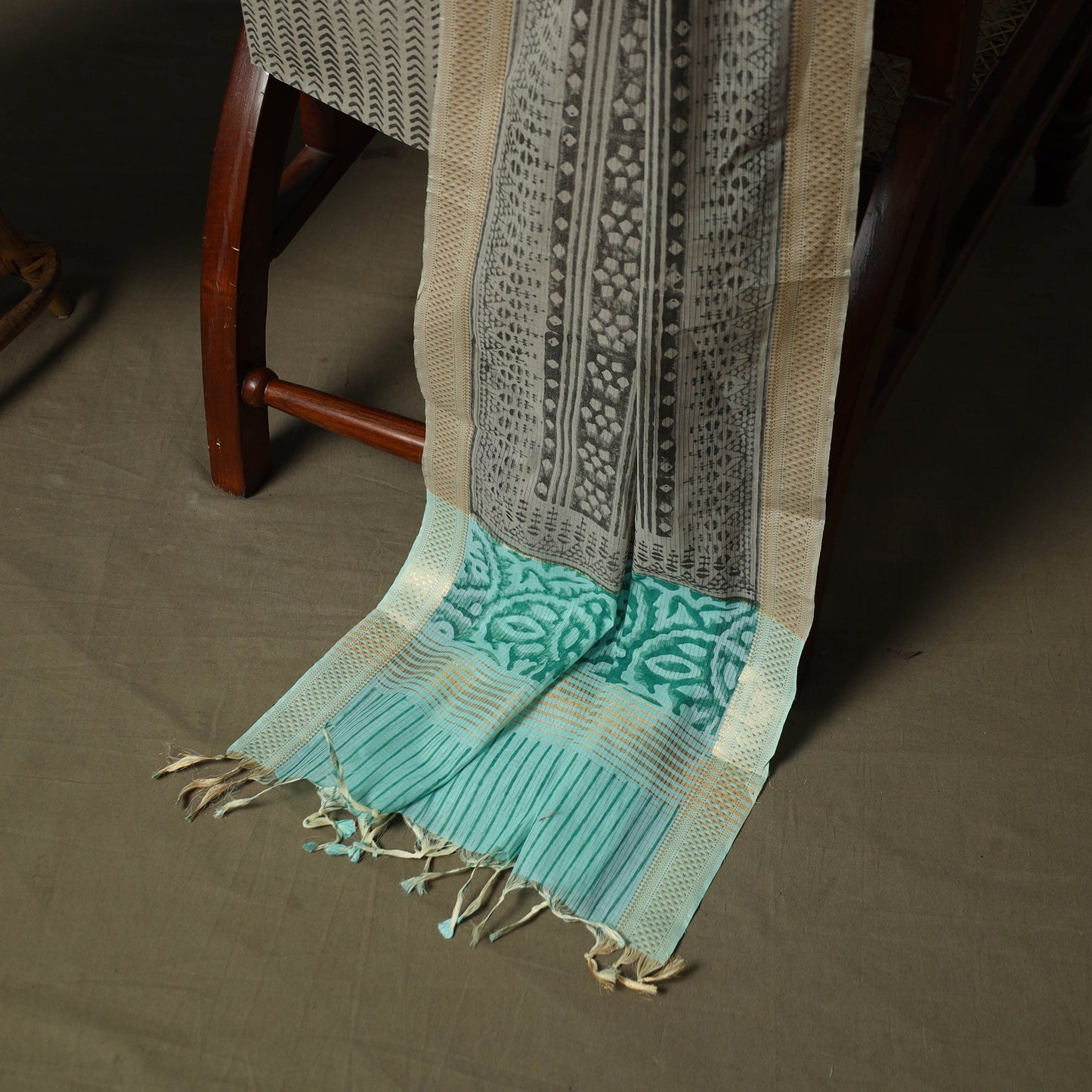 Hand block print mangalagiri cotton 3pc unstitched dress