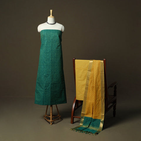 Hand block print mangalagiri cotton 3pc unstitched dress