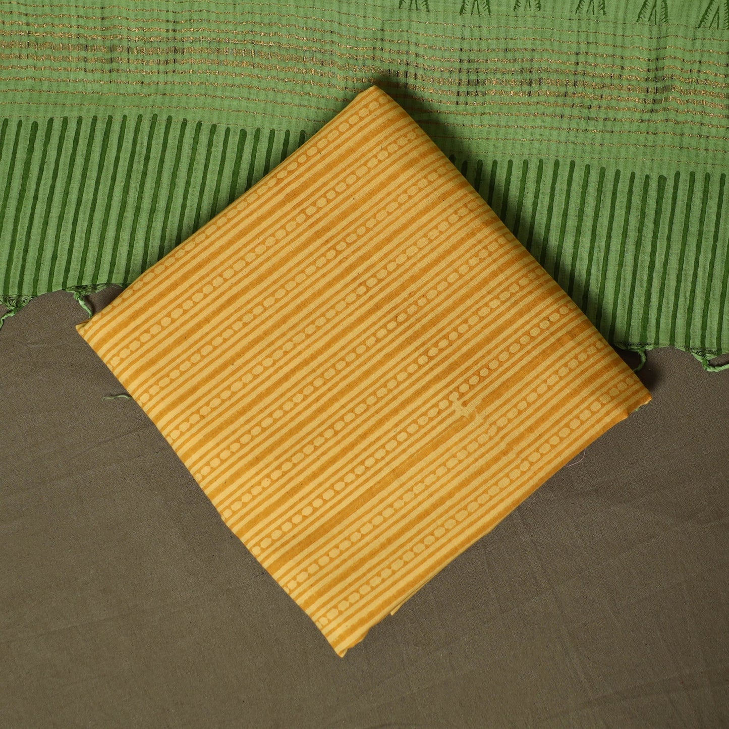 Hand block print mangalagiri cotton 3pc unstitched dress