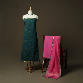 Hand block print mangalagiri cotton 3pc unstitched dress