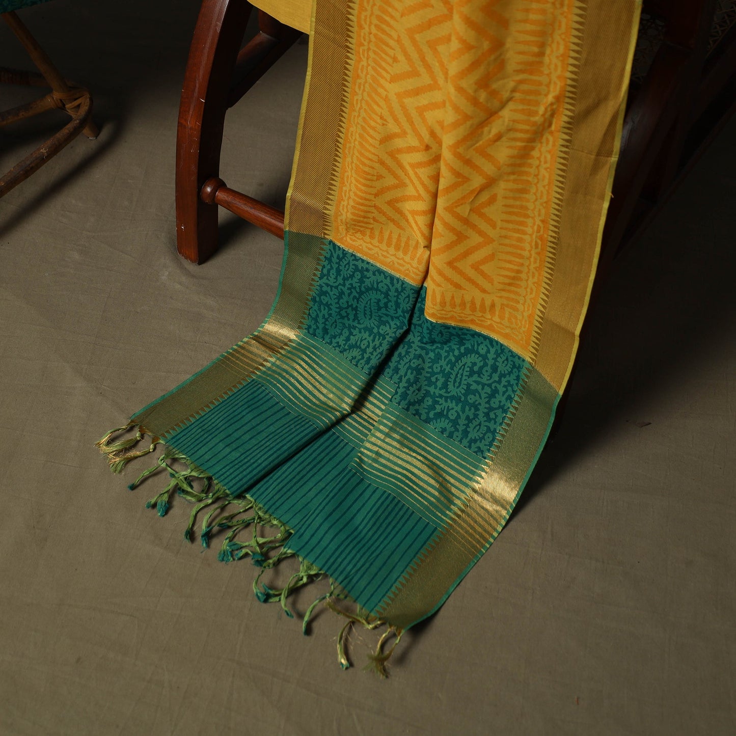 Hand block print mangalagiri cotton 3pc unstitched dress