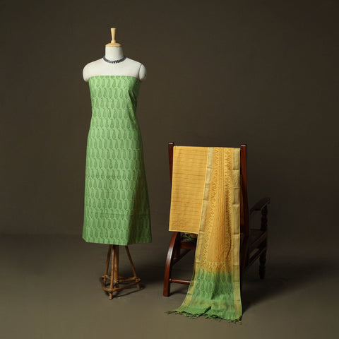 Hand block print mangalagiri cotton 3pc unstitched dress