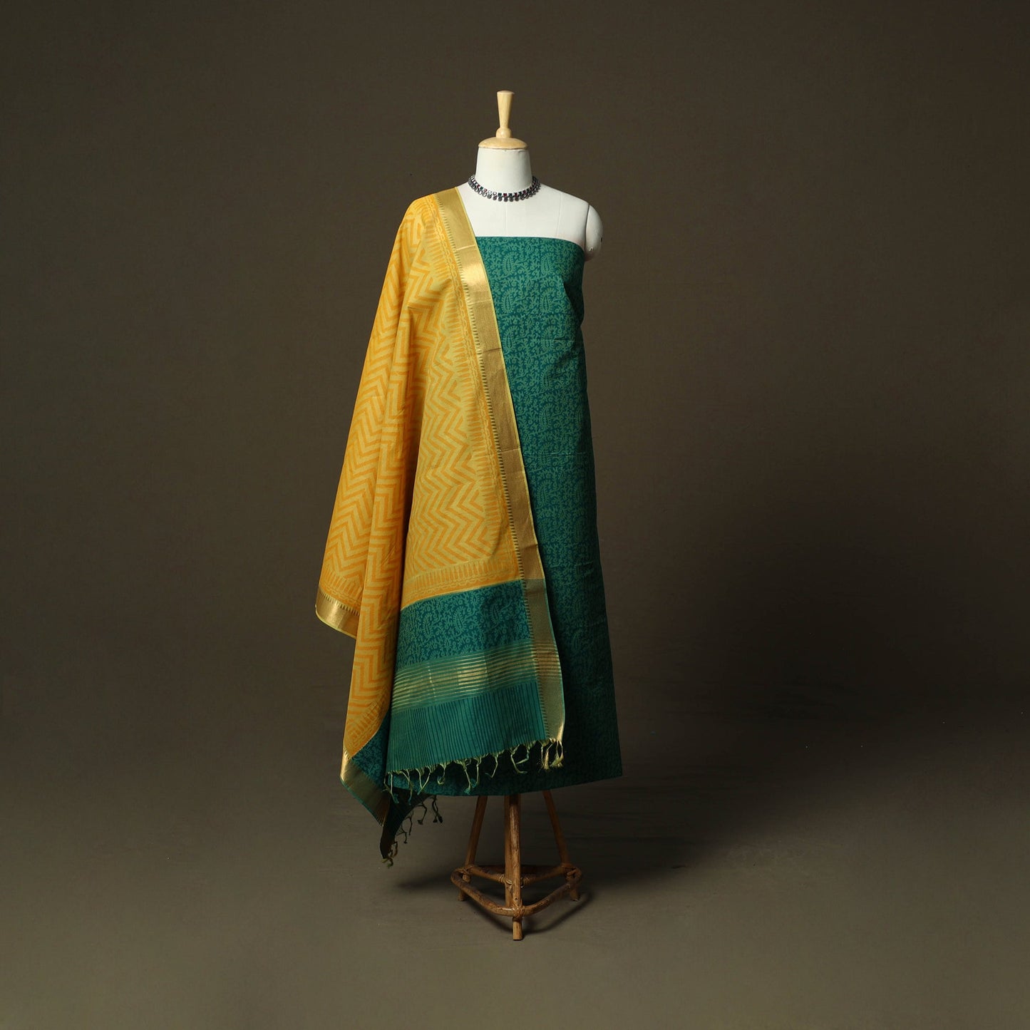 Hand block print mangalagiri cotton 3pc unstitched dress