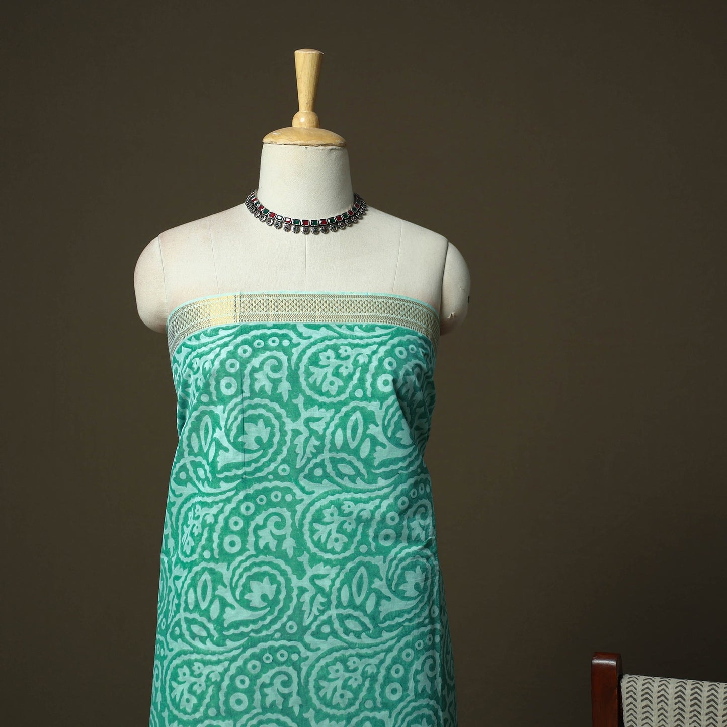 Hand block print mangalagiri cotton 3pc unstitched dress