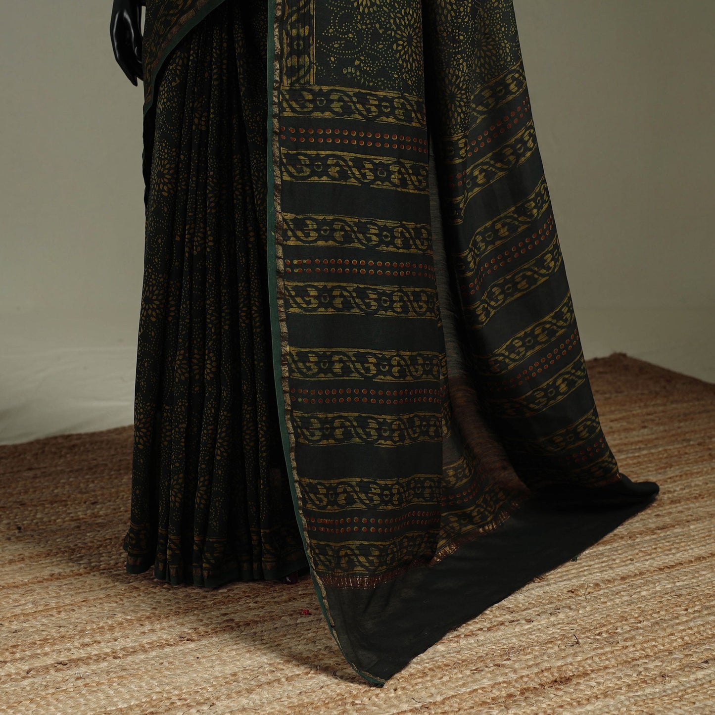 Hand block print natural dyed chanderi silk akola saree 23