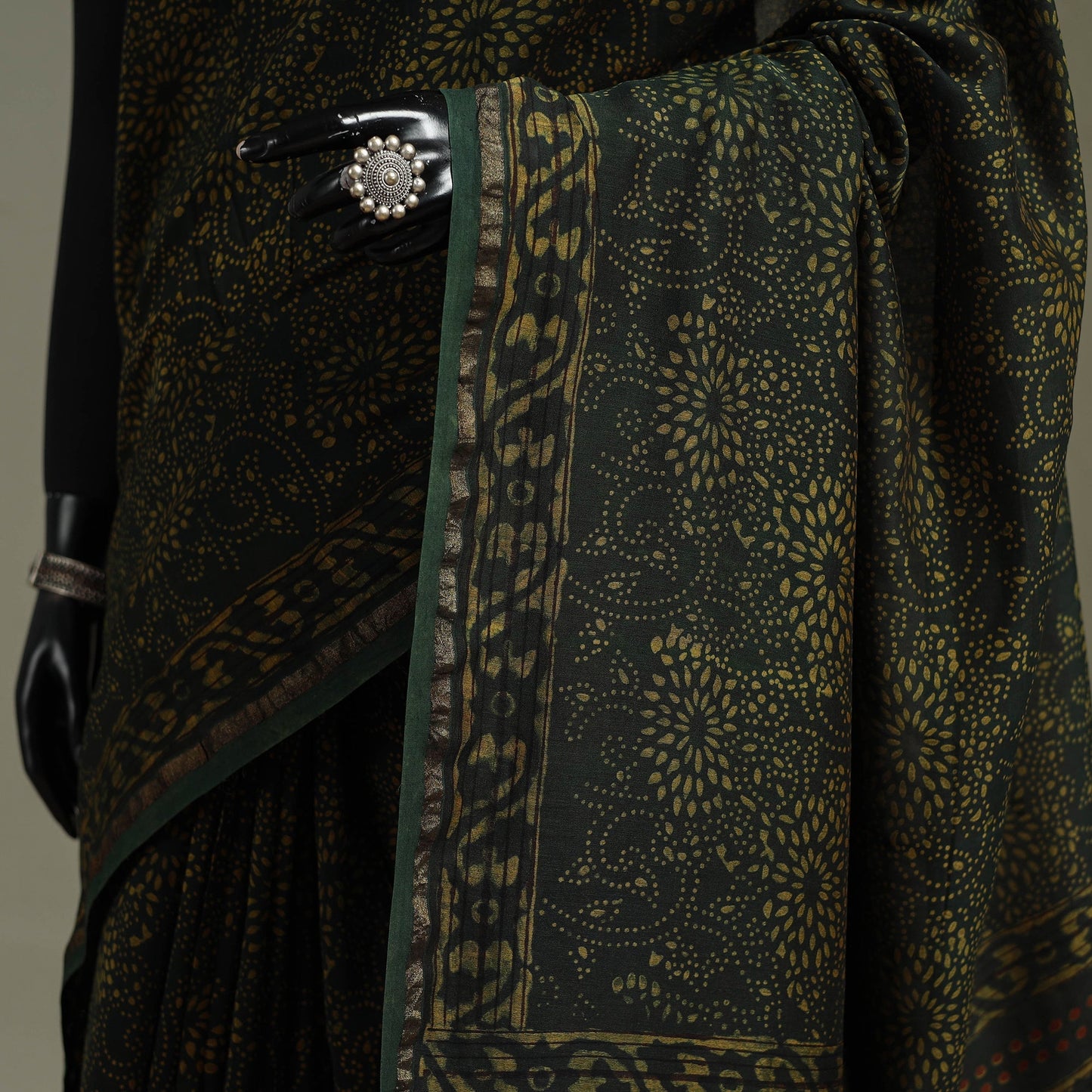 Hand block print natural dyed chanderi silk akola saree 23