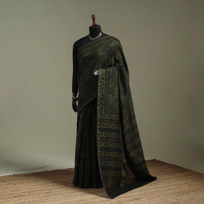 Hand block print natural dyed chanderi silk akola saree 23