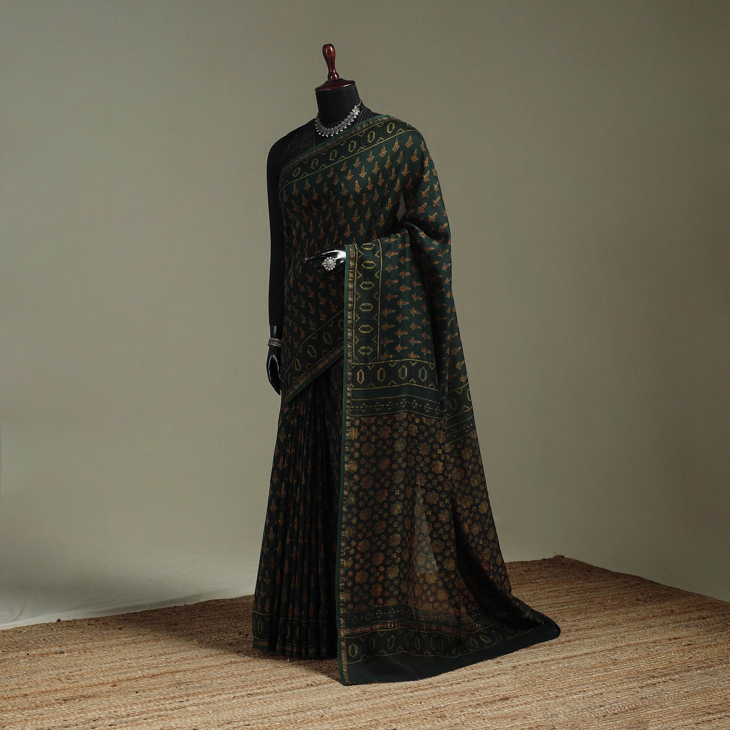 Hand block print natural dyed chanderi silk akola saree 24