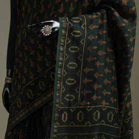 Hand block print natural dyed chanderi silk akola saree 24