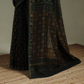 Hand block print natural dyed chanderi silk akola saree 24