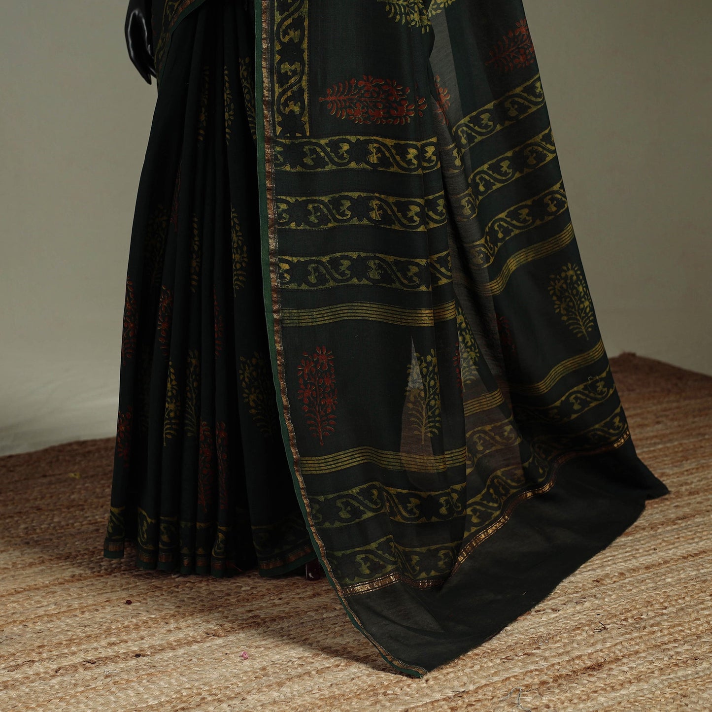 Hand block print natural dyed chanderi silk akola saree 25