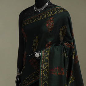 Hand block print natural dyed chanderi silk akola saree 25