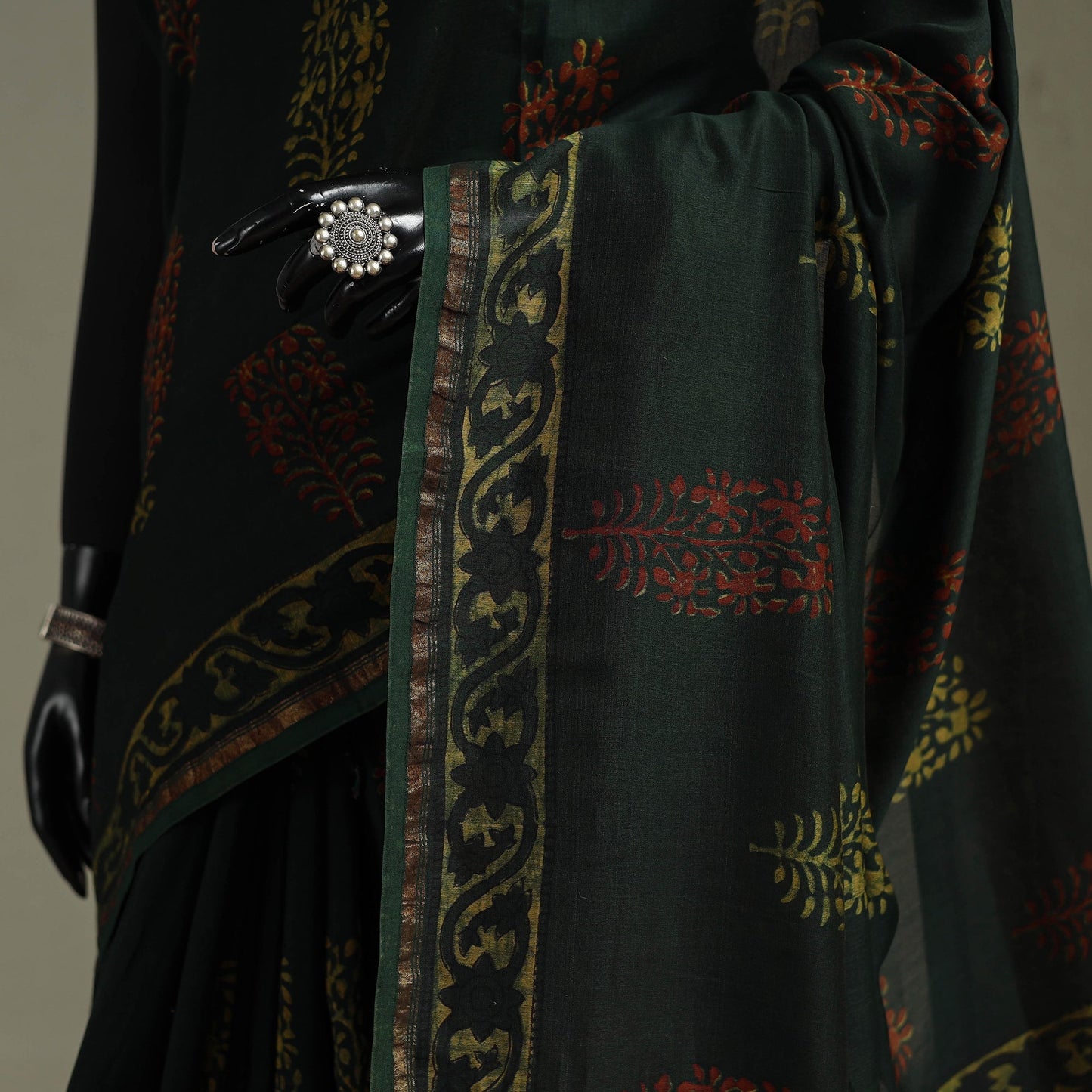Hand block print natural dyed chanderi silk akola saree 25