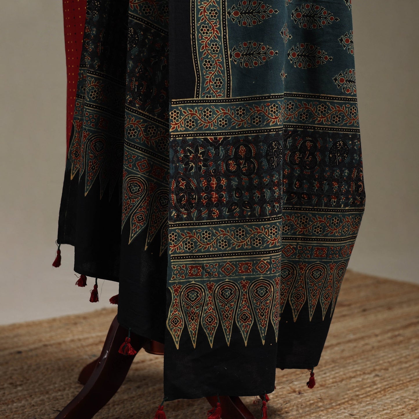Hand natural dyed cotton dupatta with tassels 10