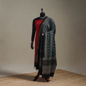 Hand natural dyed cotton dupatta with tassels 10