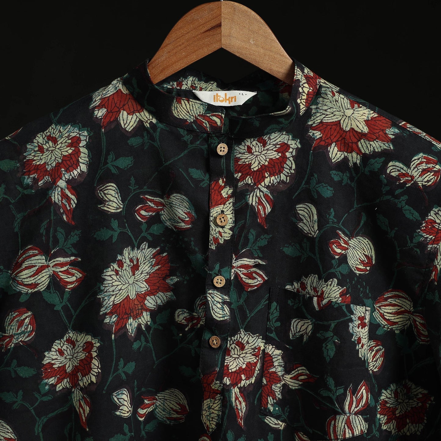 Hand block print natural dyed cotton short bagru kurta