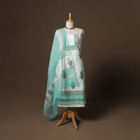 Hand block print sanganeri cotton 3pc unstitched dress