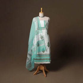 Hand block print sanganeri cotton 3pc unstitched dress