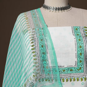 Hand block print sanganeri cotton 3pc unstitched dress