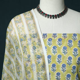 Hand block print sanganeri cotton 3pc unstitched dress