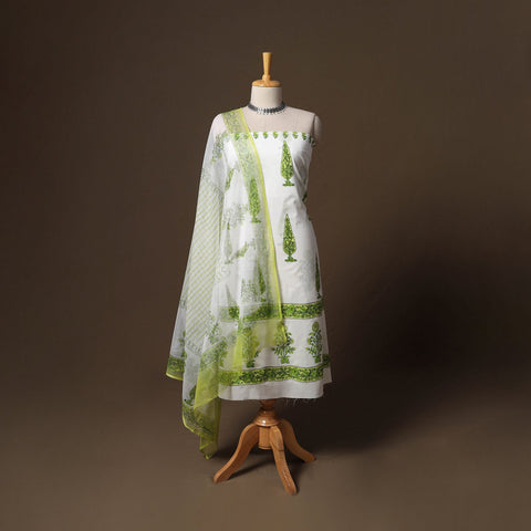 Hand block print sanganeri cotton 3pc unstitched dress