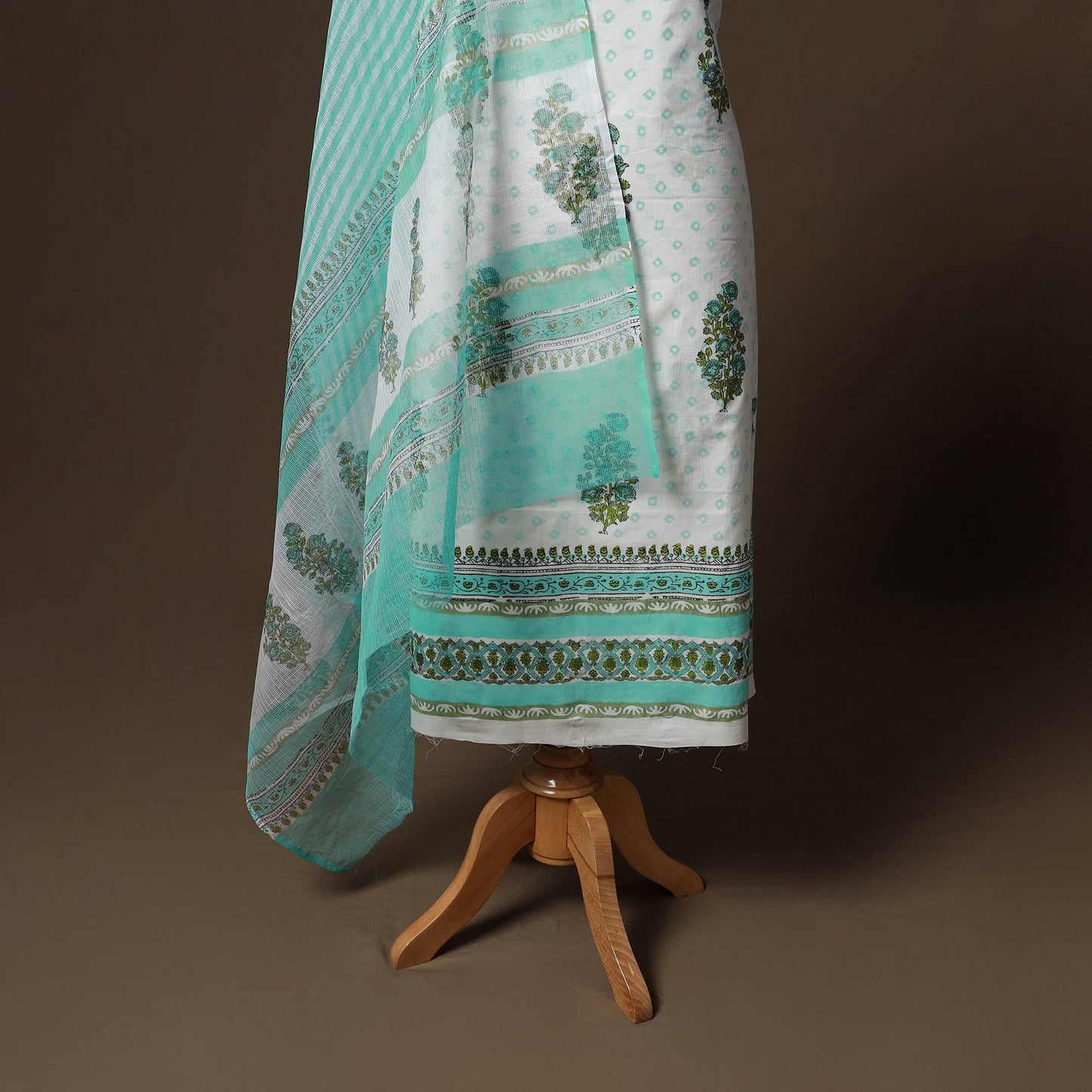 Hand block print sanganeri cotton 3pc unstitched dress