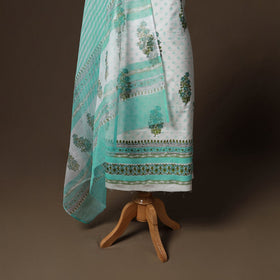 Hand block print sanganeri cotton 3pc unstitched dress