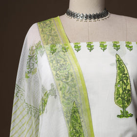 Hand block print sanganeri cotton 3pc unstitched dress