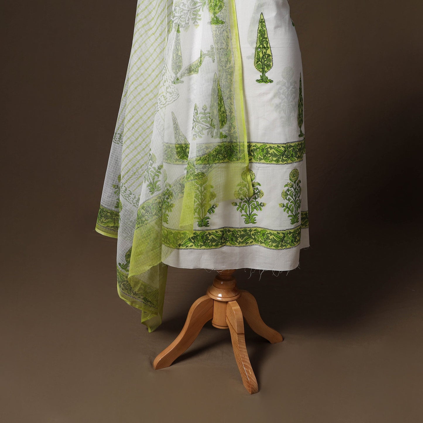 Hand block print sanganeri cotton 3pc unstitched dress