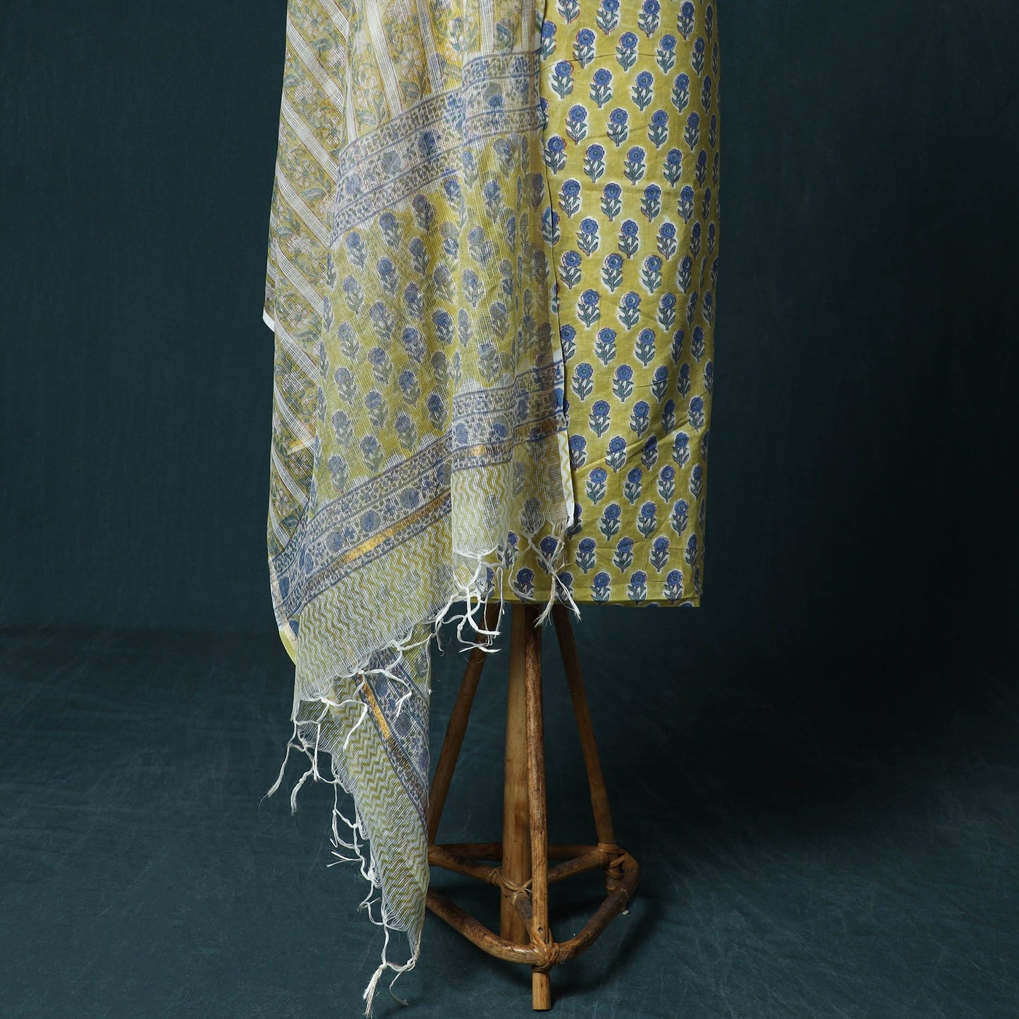 Hand block print sanganeri cotton 3pc unstitched dress