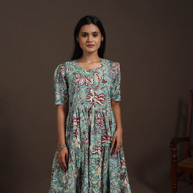 Green - hand tiered sanganeri dress 05 - handcrafted