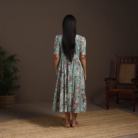 Green - hand tiered sanganeri dress 05 - handcrafted