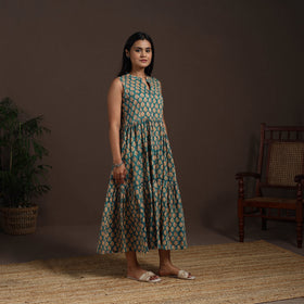 Green - hand tiered sanganeri dress 10 - handcrafted