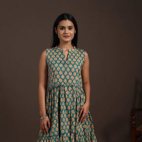 Green - hand tiered sanganeri dress 10 - handcrafted