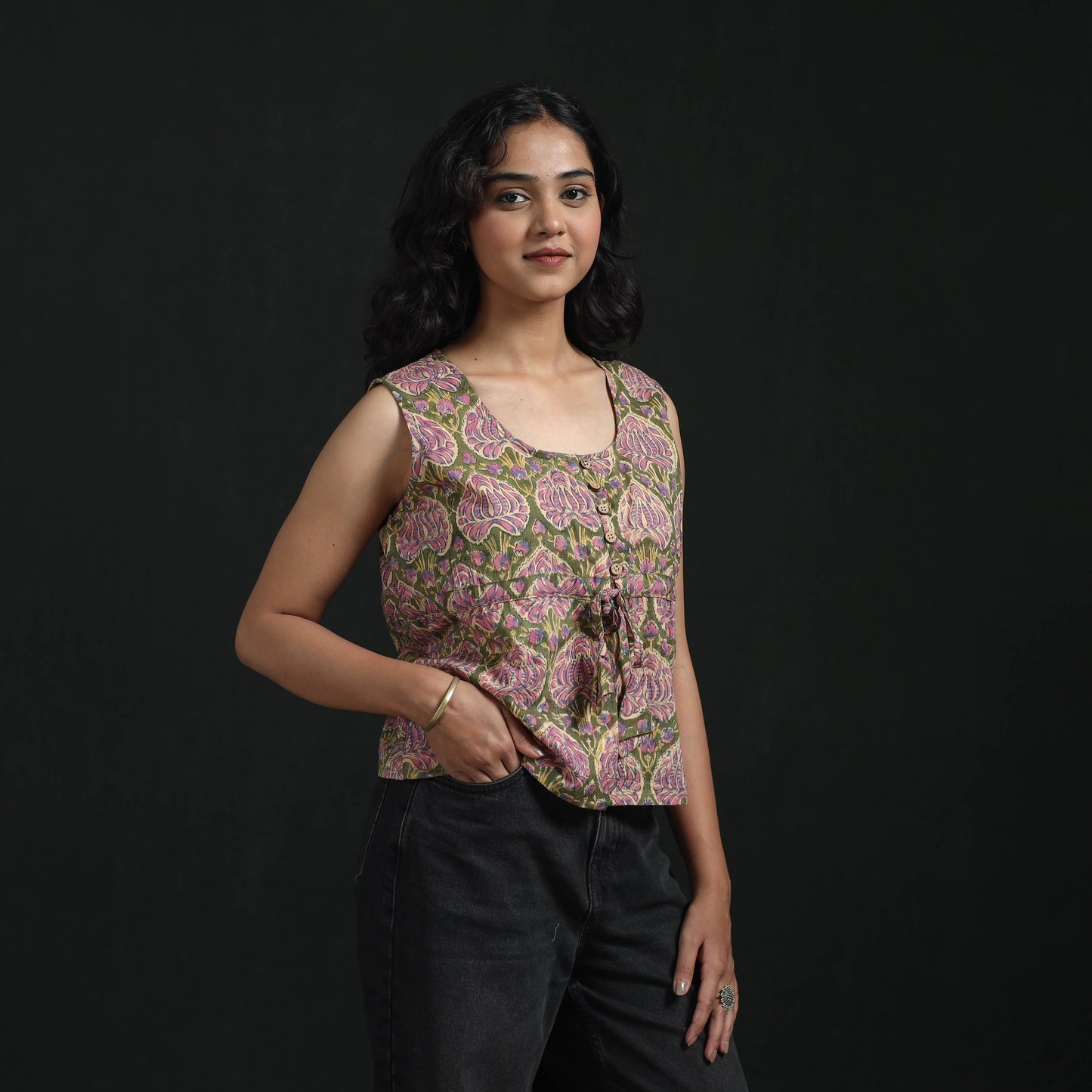 Hand block sanganeri print cotton floral crop top 13