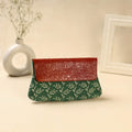 Green Hand Print Clutch with Embossed Leather Flap