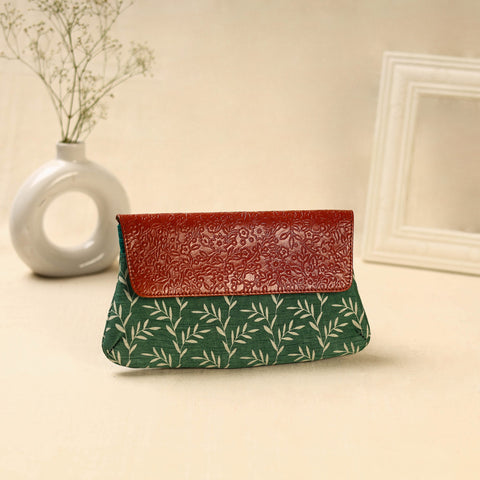 Green Hand Print Clutch with Embossed Leather Flap