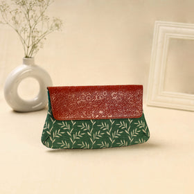 Green Hand Print Clutch with Embossed Leather Flap