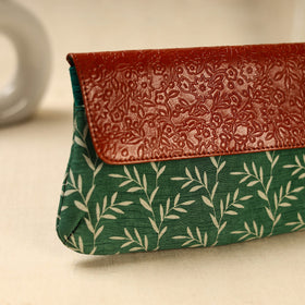 Green Hand Print Clutch with Embossed Leather Flap