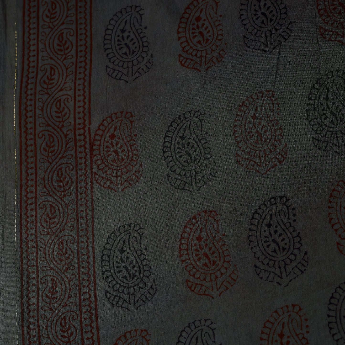 Grey Hand Block Cotton Bagh Print Fabric