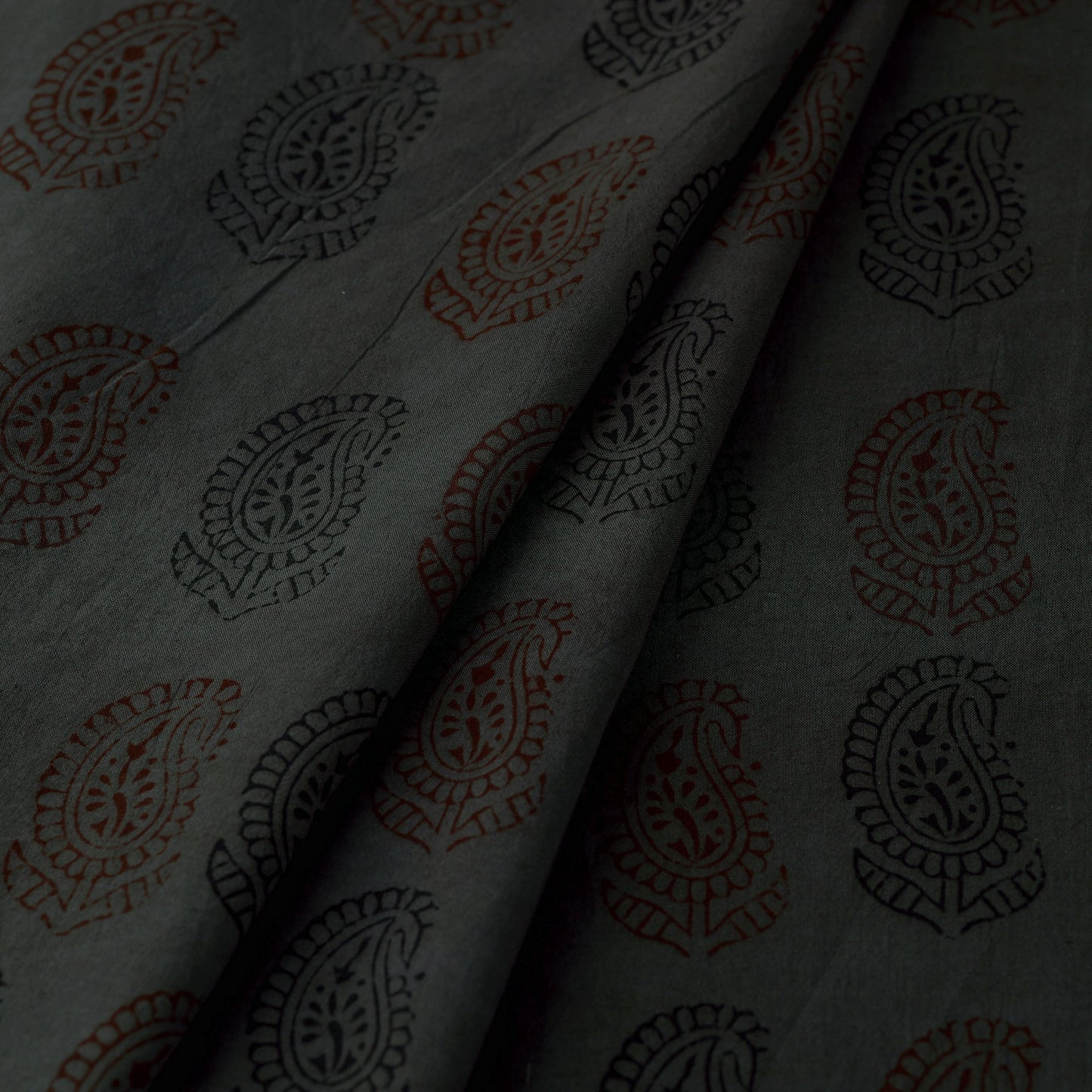 Grey Hand Block Cotton Bagh Print Fabric