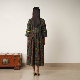  Green Hand Block Print Cotton Flared Gher Ajrakh Dress